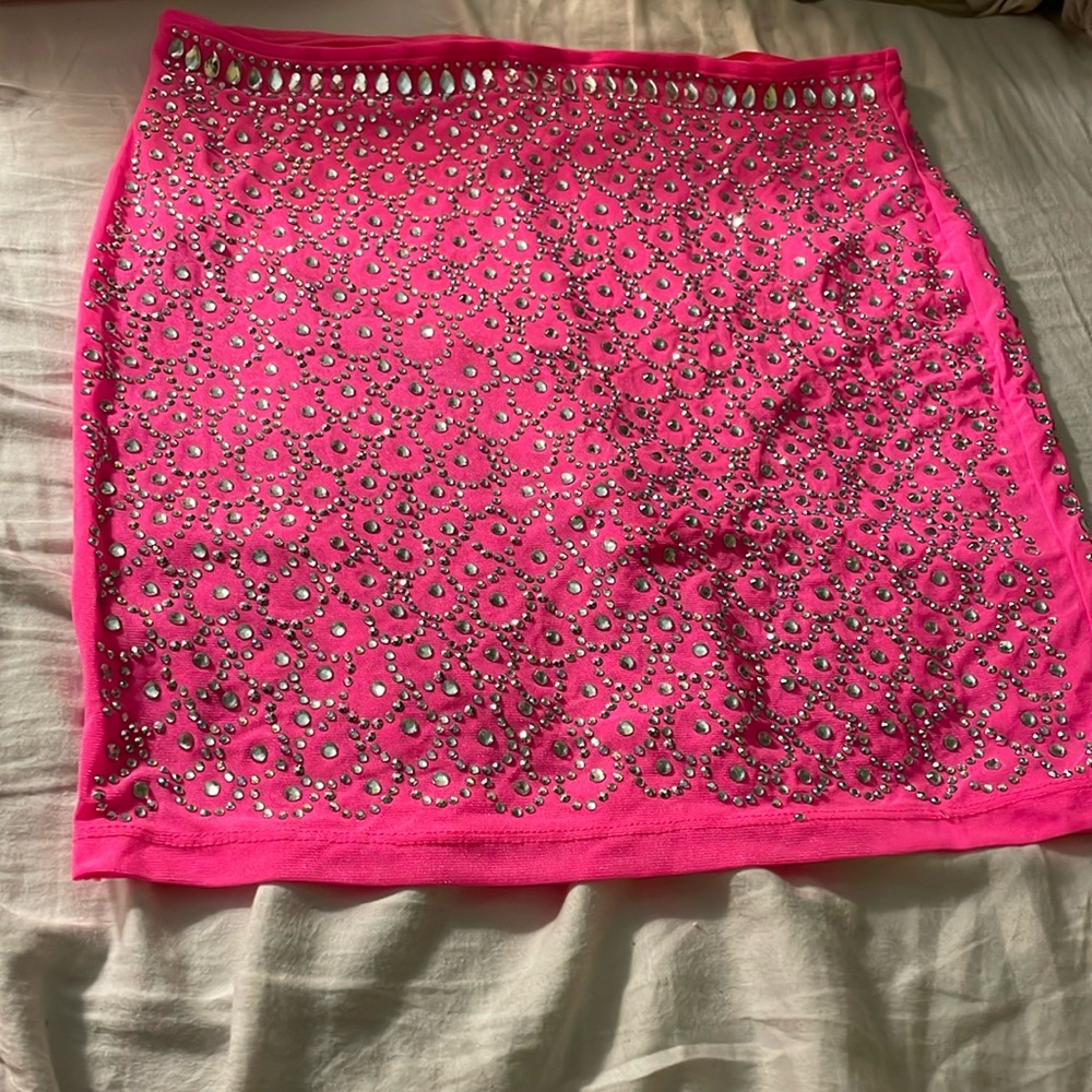 Pink Mesh Rhinestone 💎 Skirt Brand New Never Worn